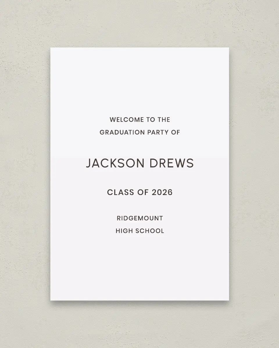 This is a 20" x 28" Welcome Grad Sign called Simple Graduate printed in full color