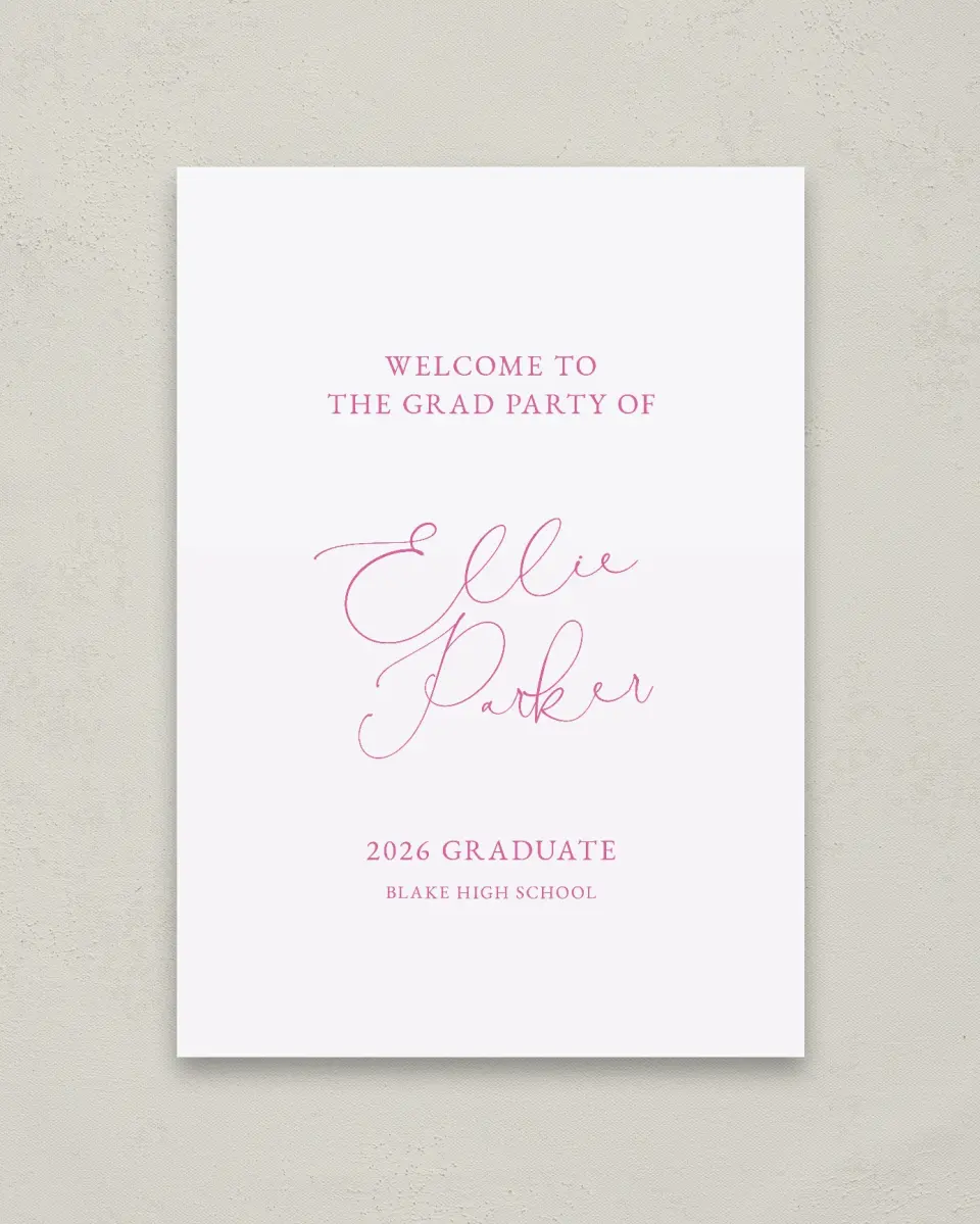 This is a 20" x 28" Welcome Grad Sign called Script Grad printed in full color