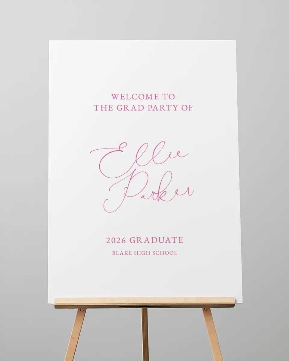 This is a 20" x 28" Welcome Grad Sign called Script Grad printed in full color