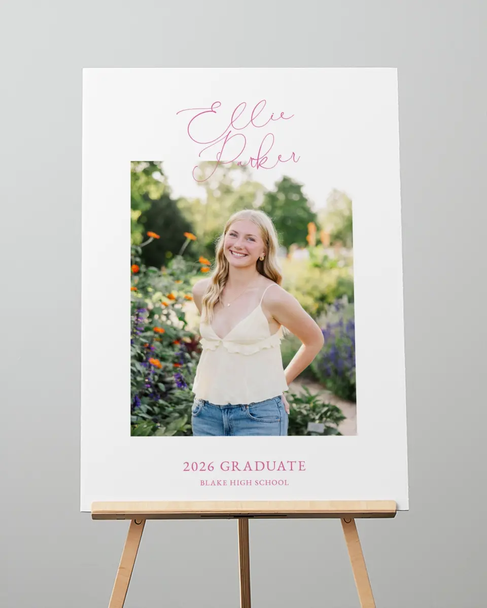 This is a 20" x 28" Welcome Grad Sign called Script Grad printed in full color