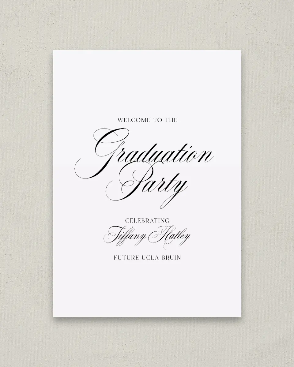This is a 20" x 28" Welcome Grad Sign called Graduate Script printed in full color