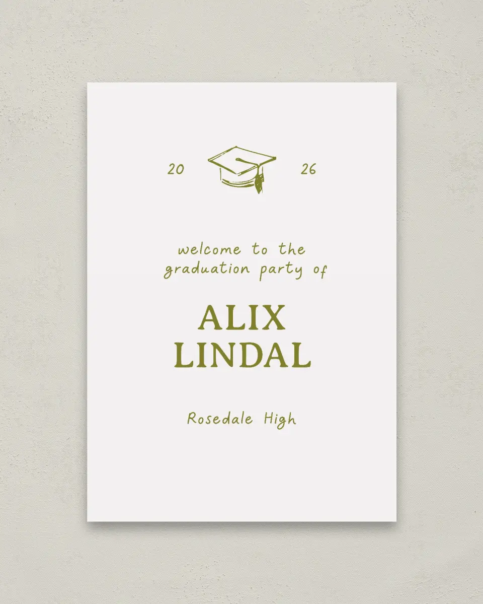 This is a 20" x 28" Welcome Grad Sign called Grad Frame Art printed in full color
