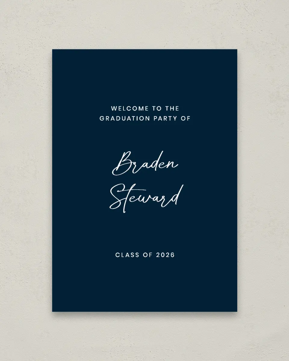This is a 20" x 28" Welcome Grad Sign called Sporty Grad printed in full color
