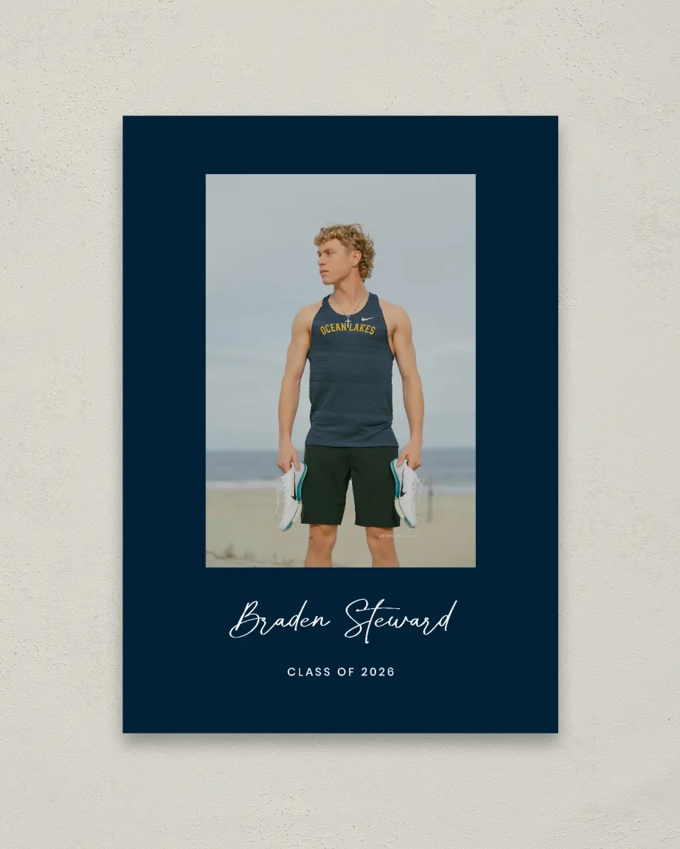 This is a 20" x 28" Welcome Grad Sign called Sporty Grad printed in full color