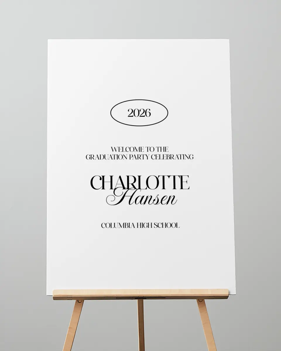 This is a 20" x 28" Welcome Grad Sign called Retro Grad printed in full color