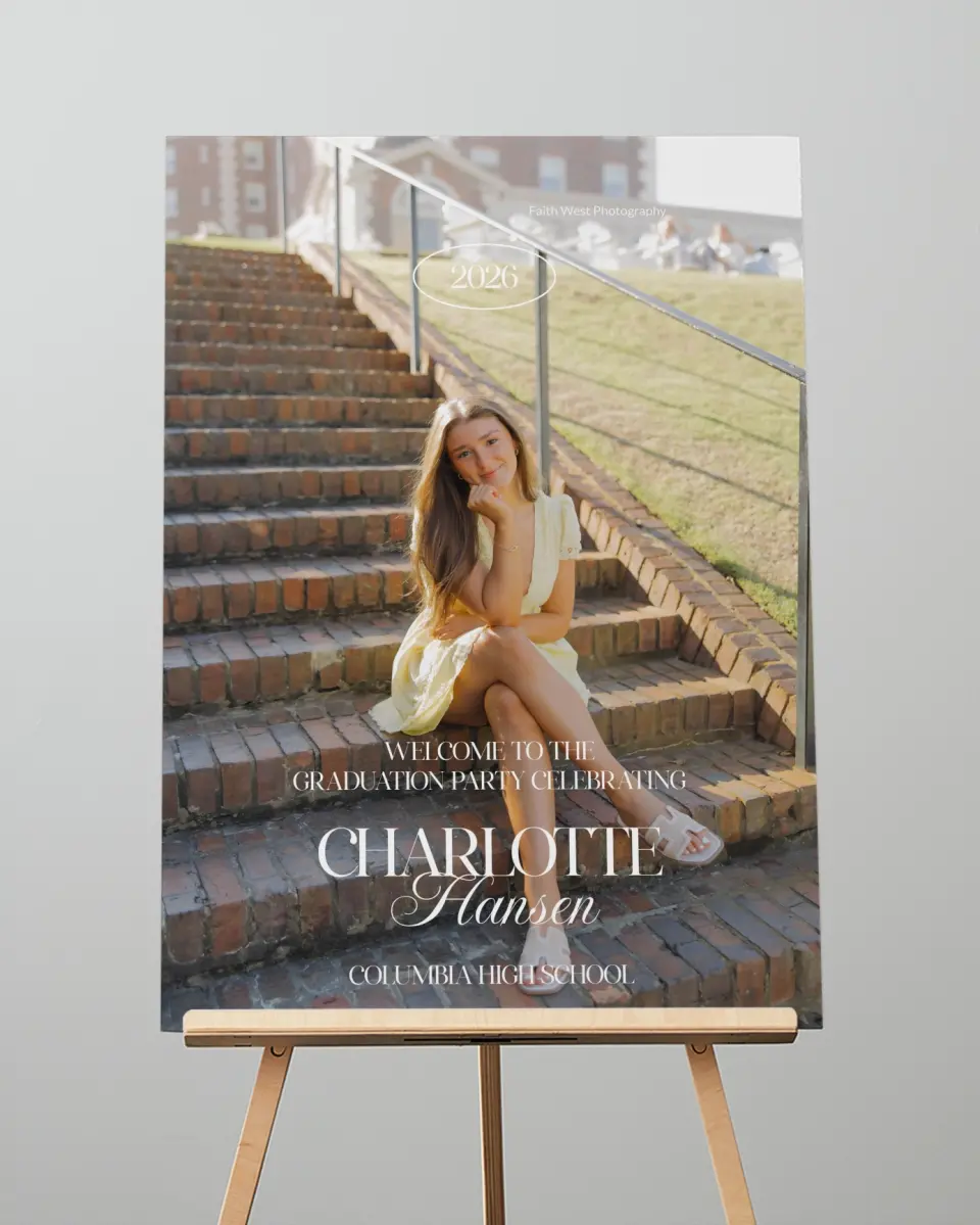 This is a 20" x 28" Welcome Grad Sign called Retro Grad printed in full color