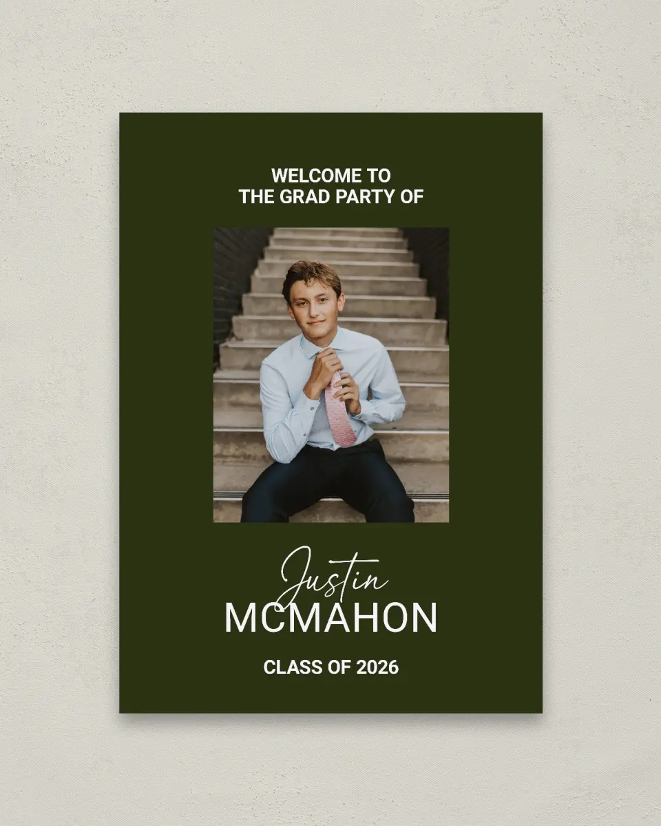 This is a 20" x 28" Welcome Grad Sign called Forward Bound printed in full color