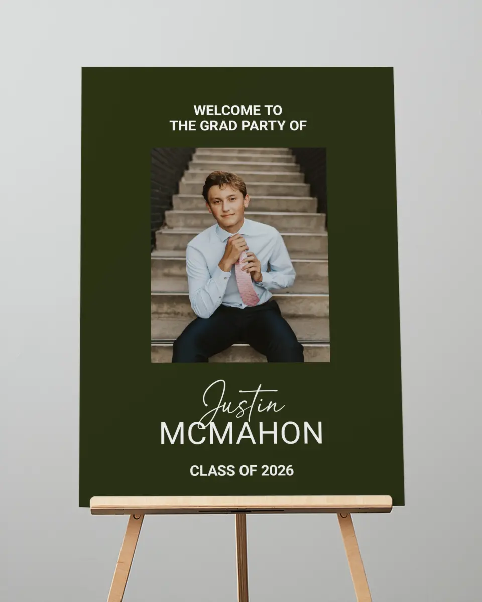 This is a 20" x 28" Welcome Grad Sign called Forward Bound printed in full color