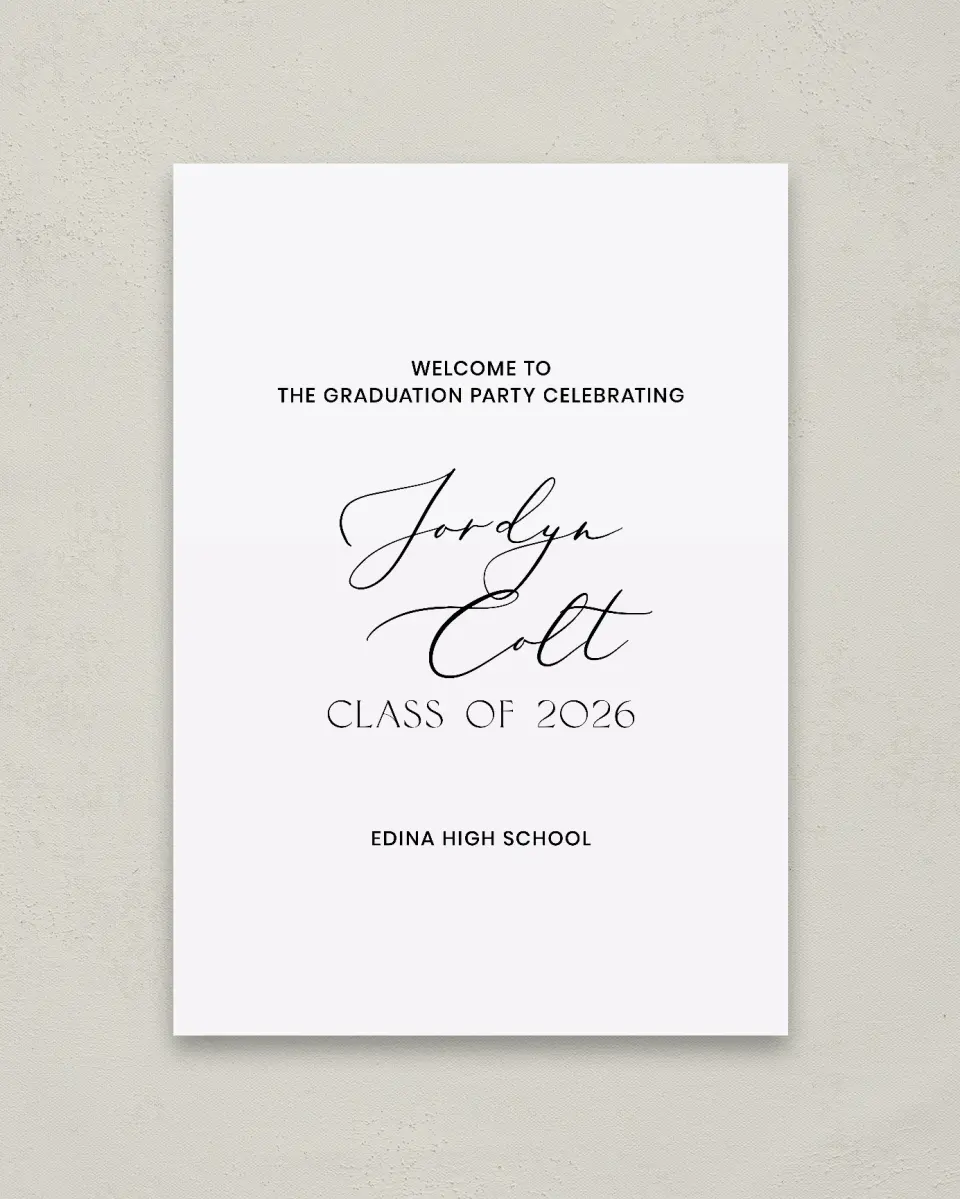 This is a 20" x 28" Welcome Grad Sign called Refined Moment printed in full color