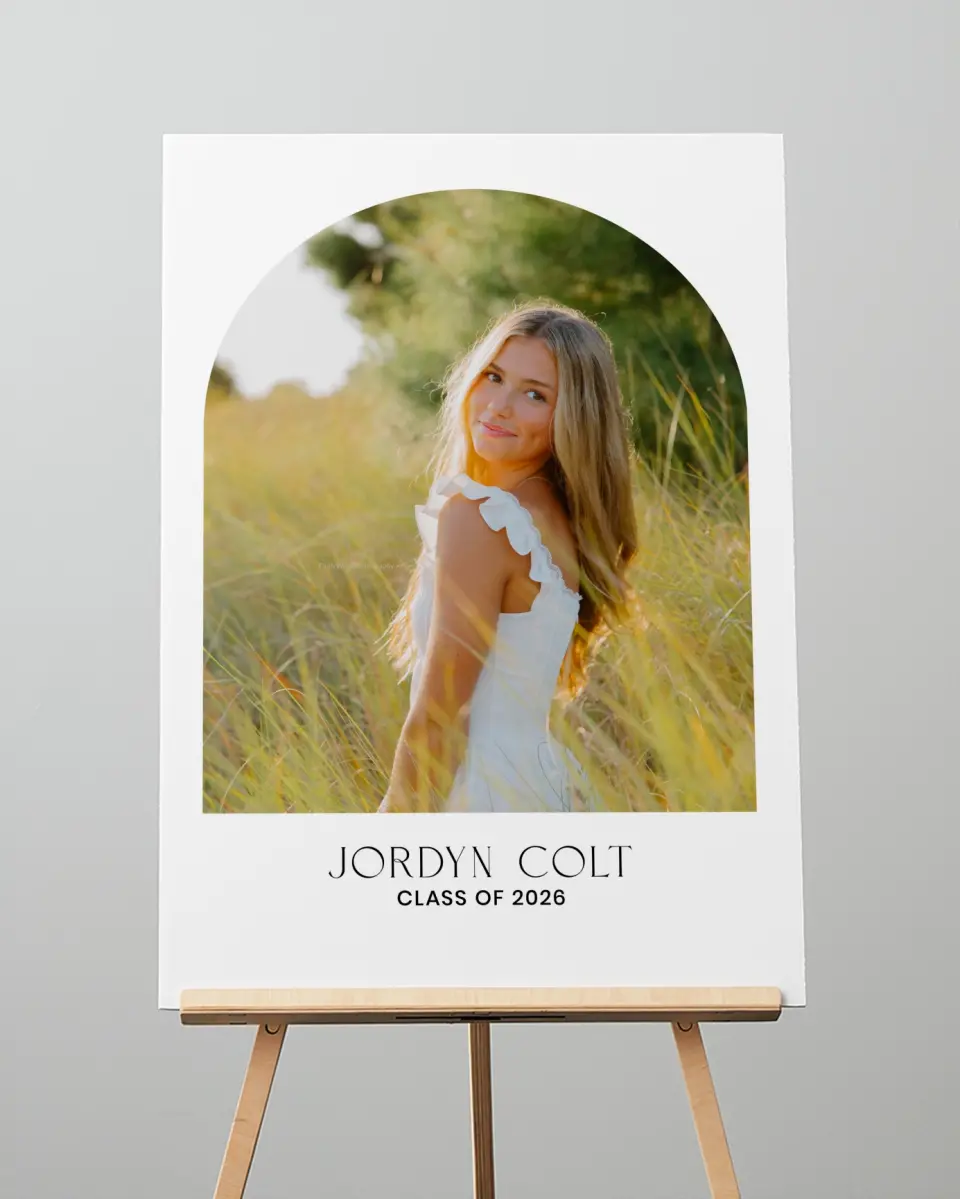 This is a 20" x 28" Welcome Grad Sign called Refined Moment printed in full color