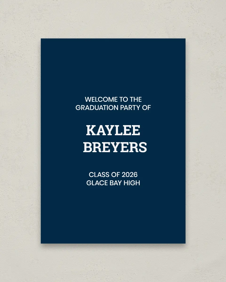 This is a 20" x 28" Welcome Grad Sign called Sports Graduate printed in full color