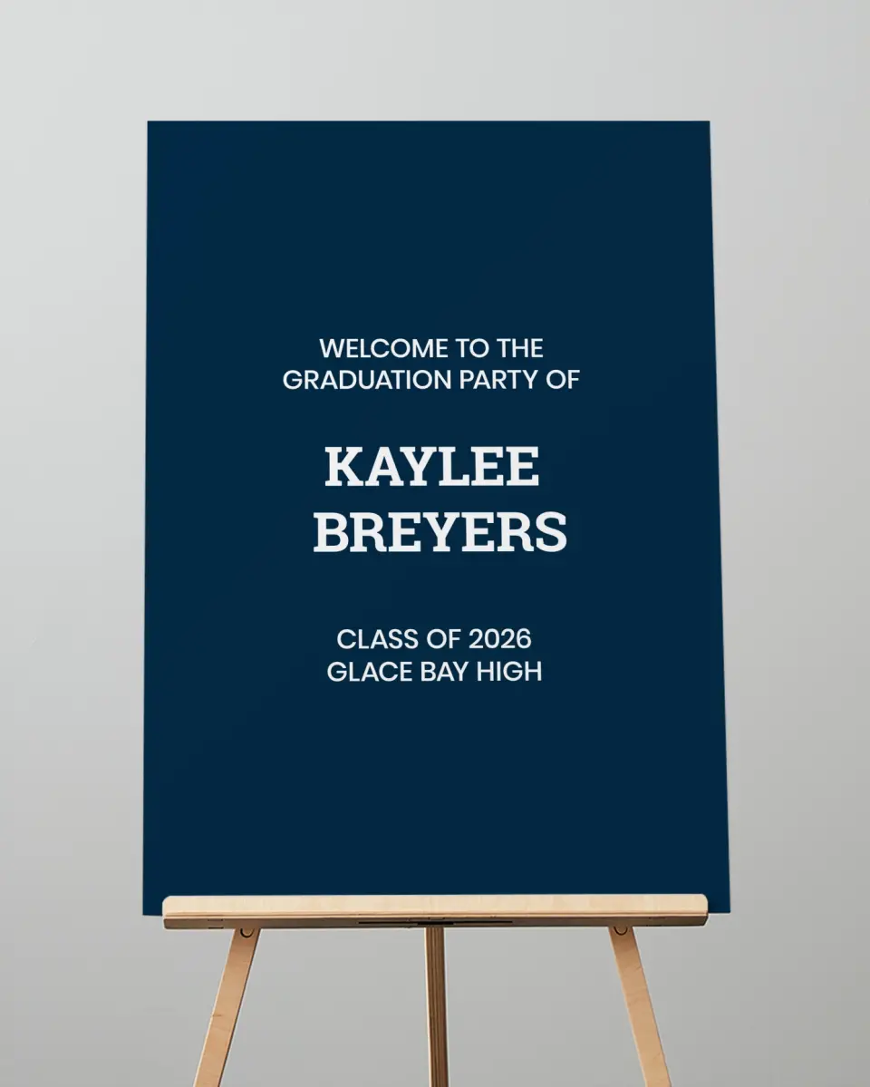 This is a 20" x 28" Welcome Grad Sign called Sports Graduate printed in full color