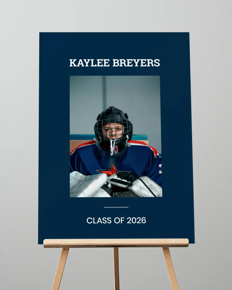 This is a 20" x 28" Welcome Grad Sign called Sports Graduate printed in full color