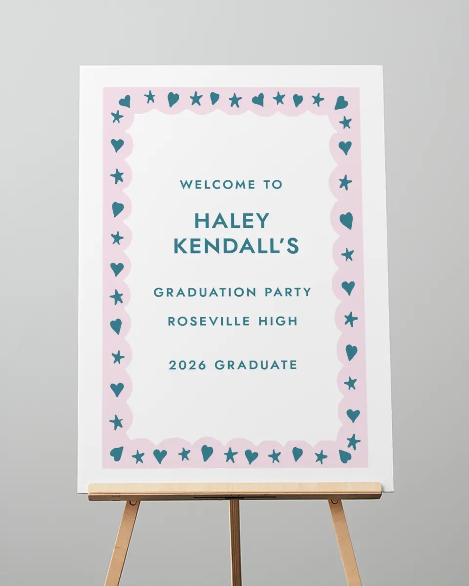 This is a 20" x 28" Welcome Grad Sign called Fun Grad printed in full color