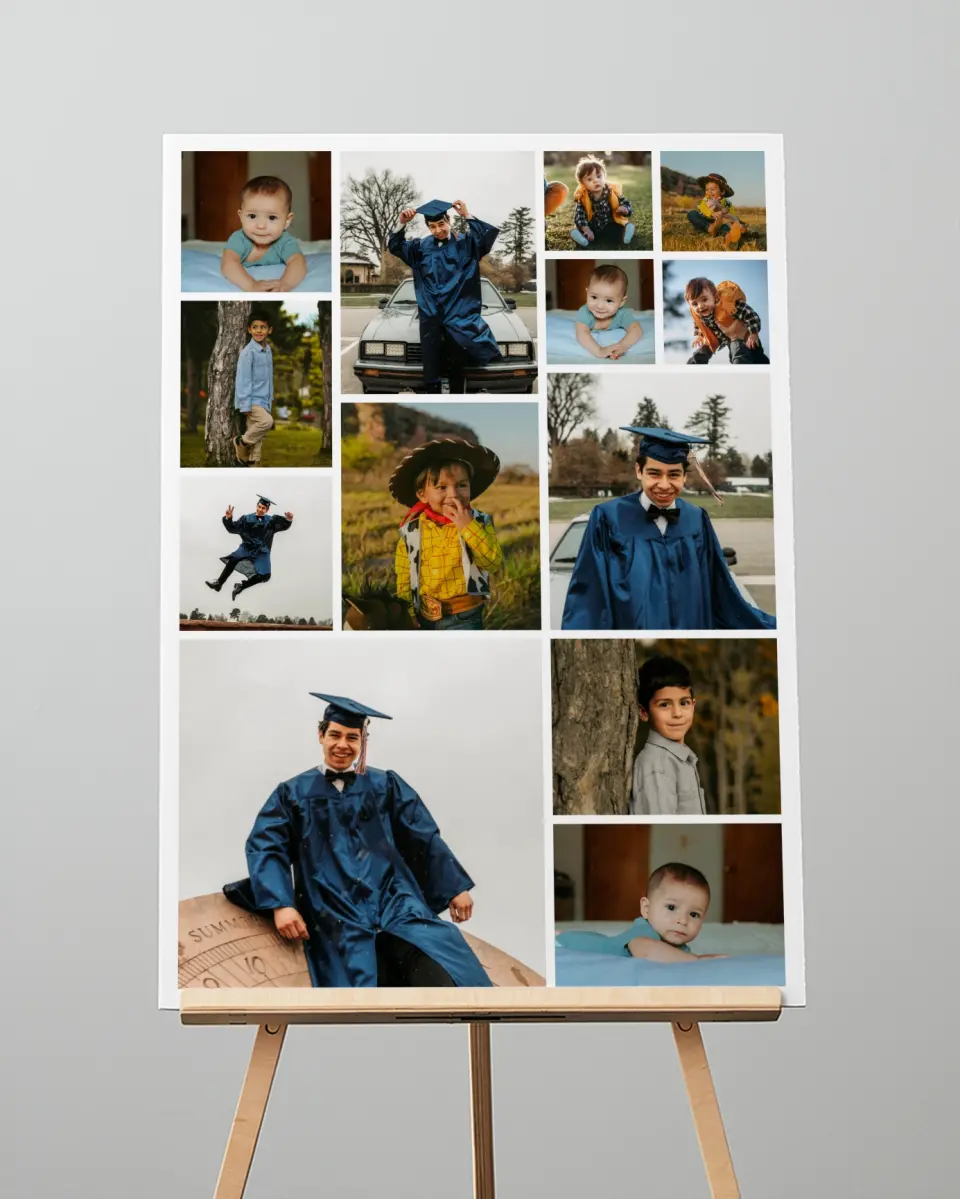 This is a 20" x 28" Graduation Photo Board called Changing Caps printed in full color