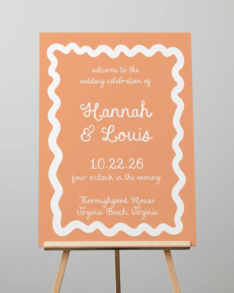 This is a 20" x 28" Welcome Sign called Wavy Love printed in full color with Gold foil