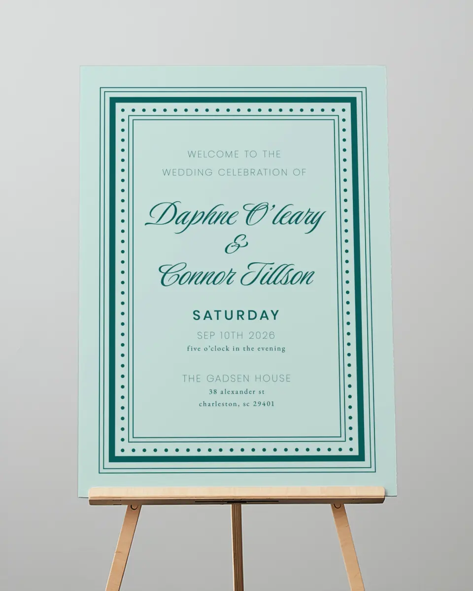 This is a 20" x 28" Welcome Sign called Faithful Frame printed in full color with Gold foil