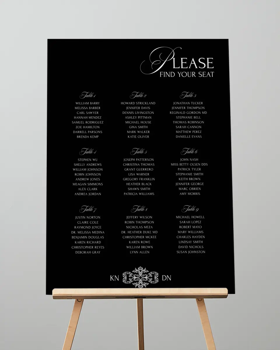 This is a 20" x 28" Seating Chart Sign called Elevated Vegas printed in full color with Gold foil