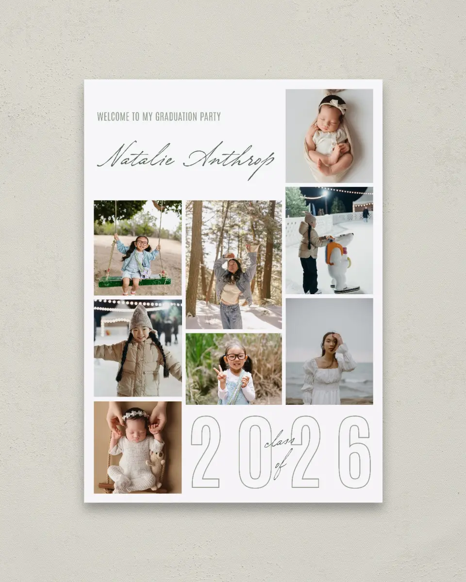 This is a 20" x 28" Graduation Photo Board called The Journey So Far printed in full color