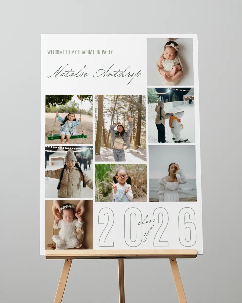 This is a 20" x 28" Graduation Photo Board called The Journey So Far printed in full color