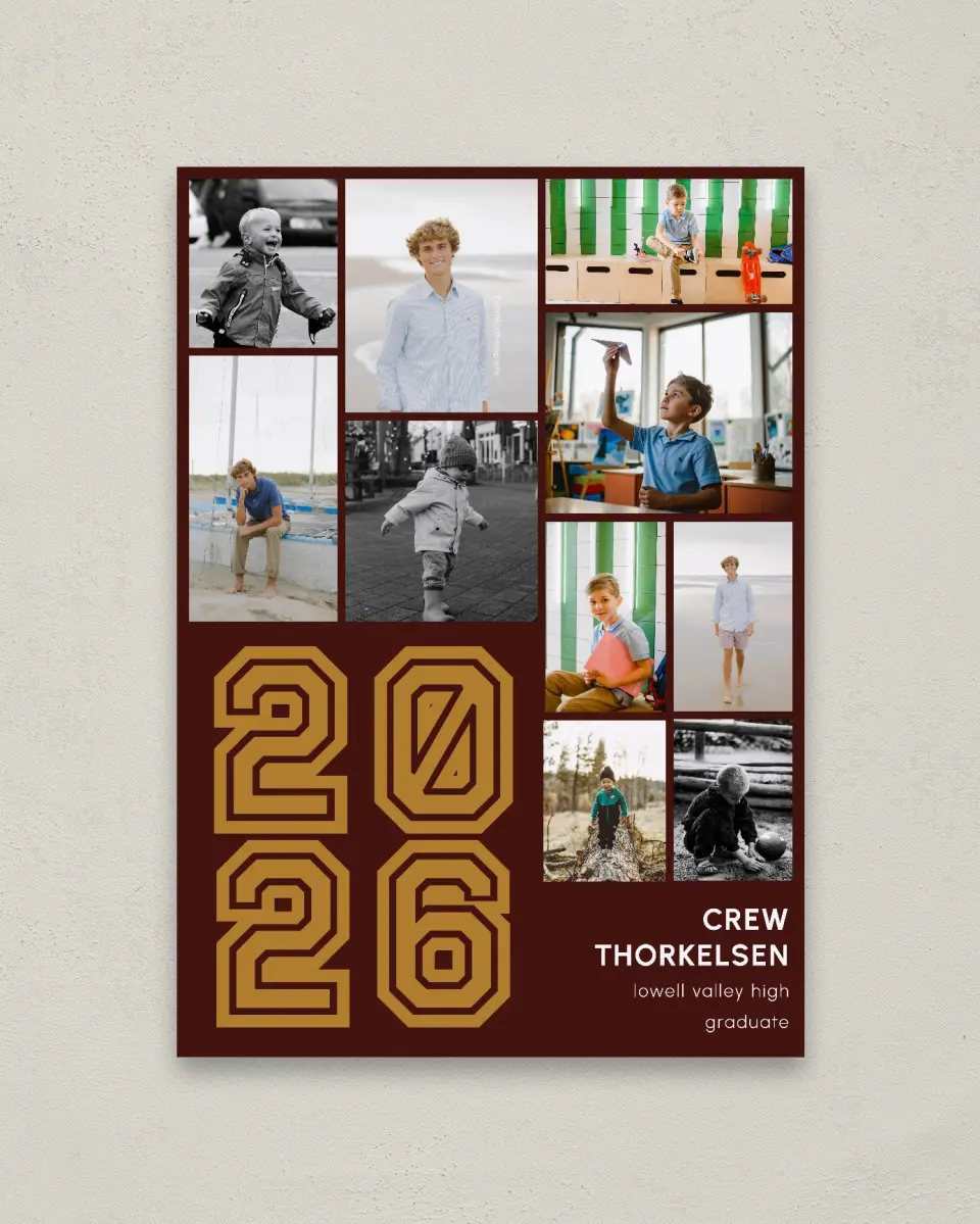 This is a 20" x 28" Graduation Photo Board called Milestones & Memories printed in full color