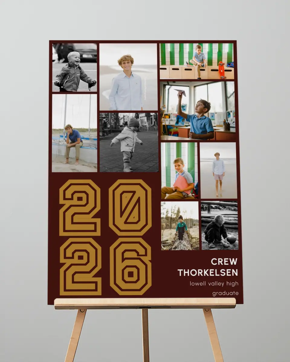 This is a 20" x 28" Graduation Photo Board called Milestones & Memories printed in full color