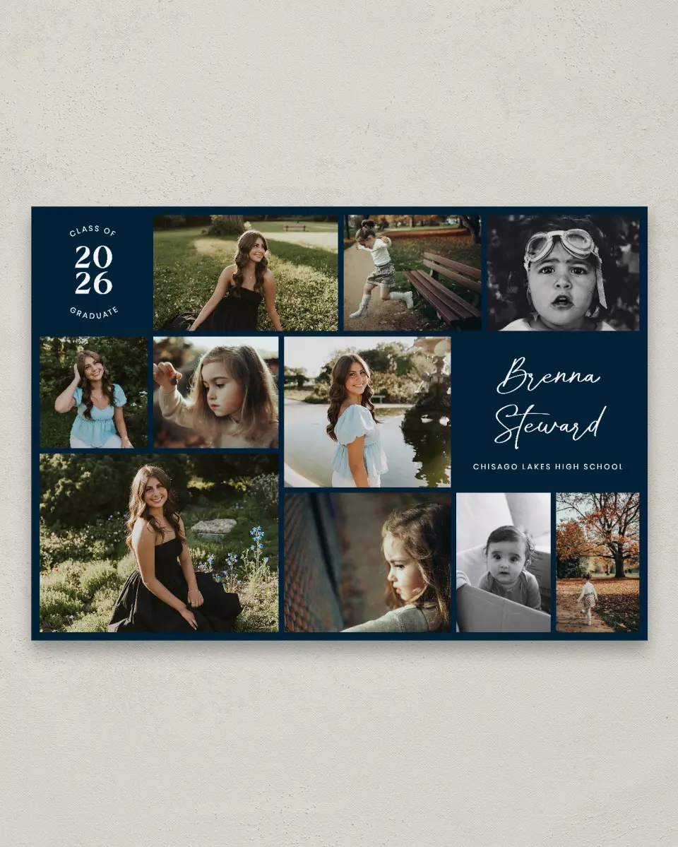 This is a 20" x 28" Graduation Photo Board called From Then to Now printed in full color
