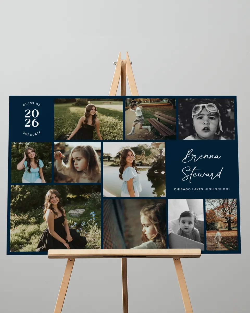 This is a 20" x 28" Graduation Photo Board called From Then to Now printed in full color