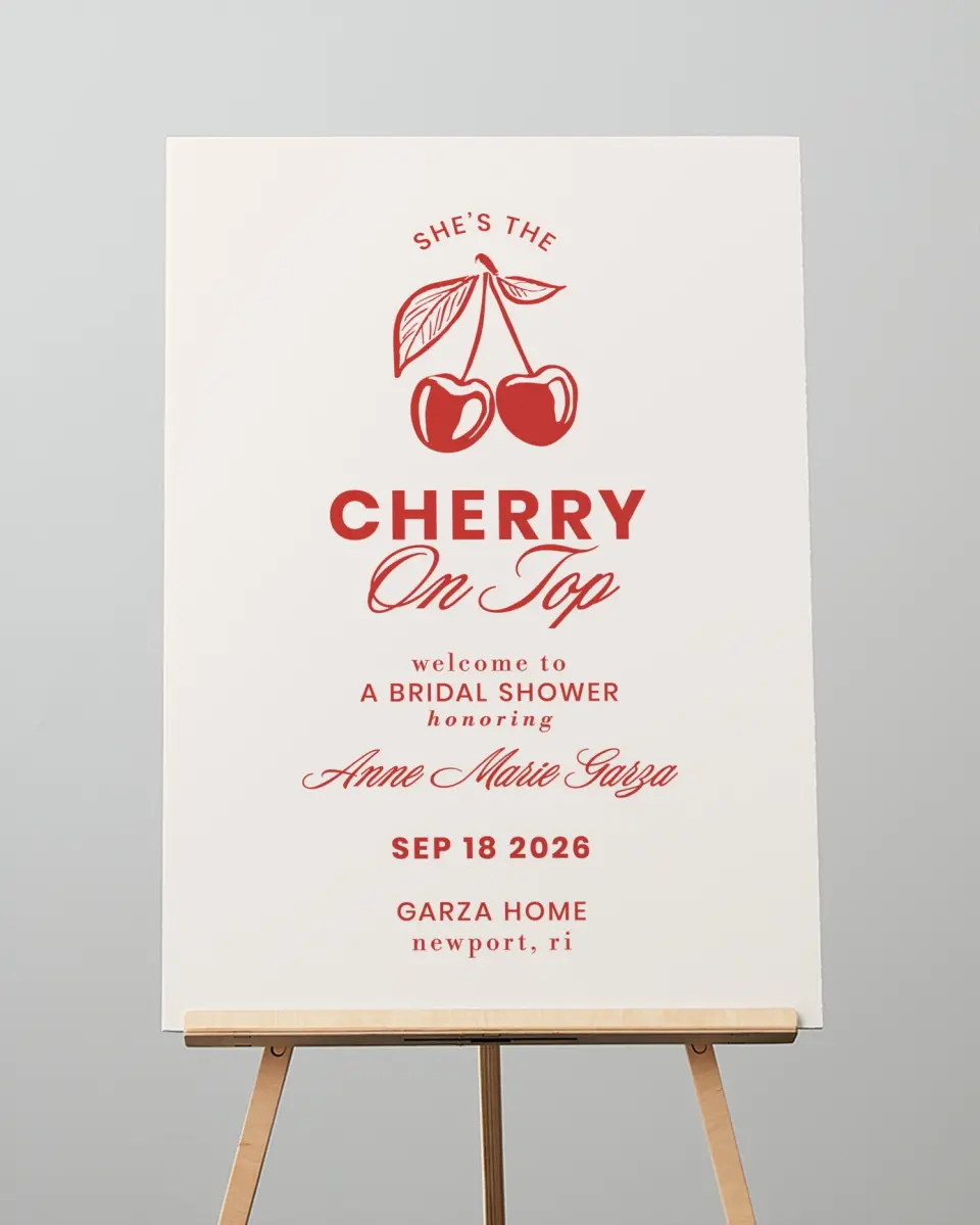 This is a 20" x 28" Welcome Sign called Cherry on Top printed in full color