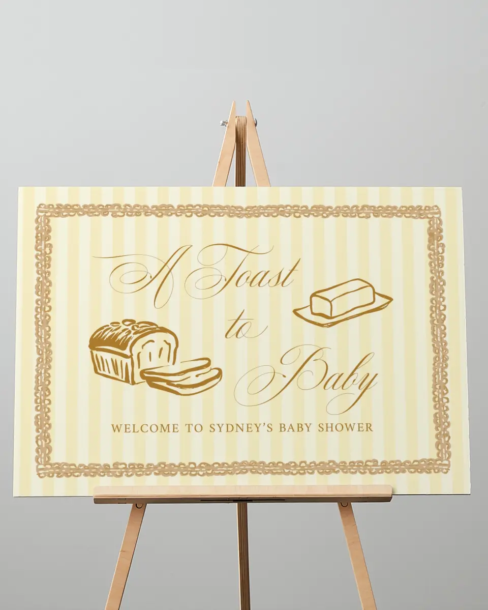 This is a 20" x 28" Welcome Baby Shower Sign called Toast to Baby printed in full color