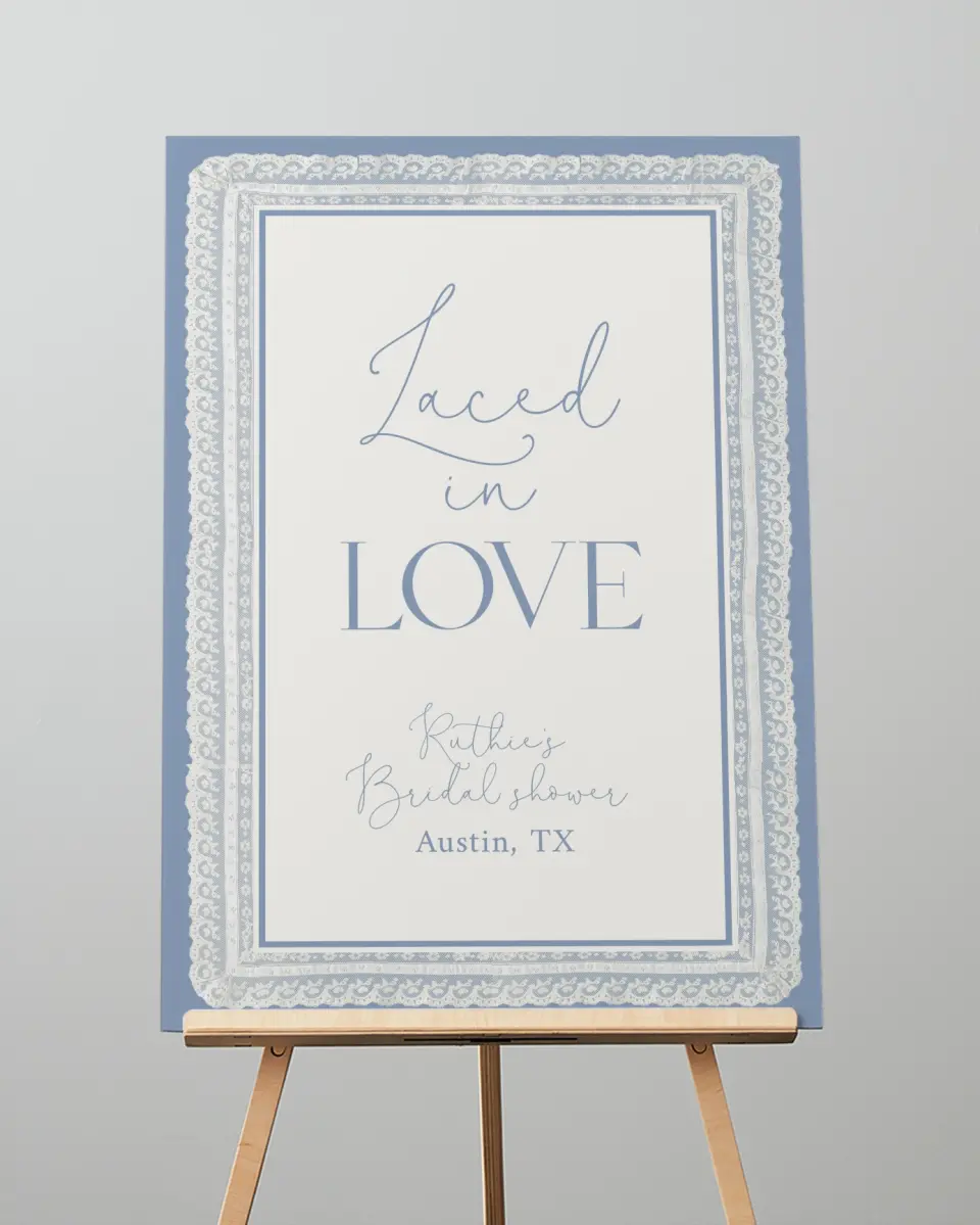 This is a 20" x 28" Welcome Sign called Laced in Love printed in full color