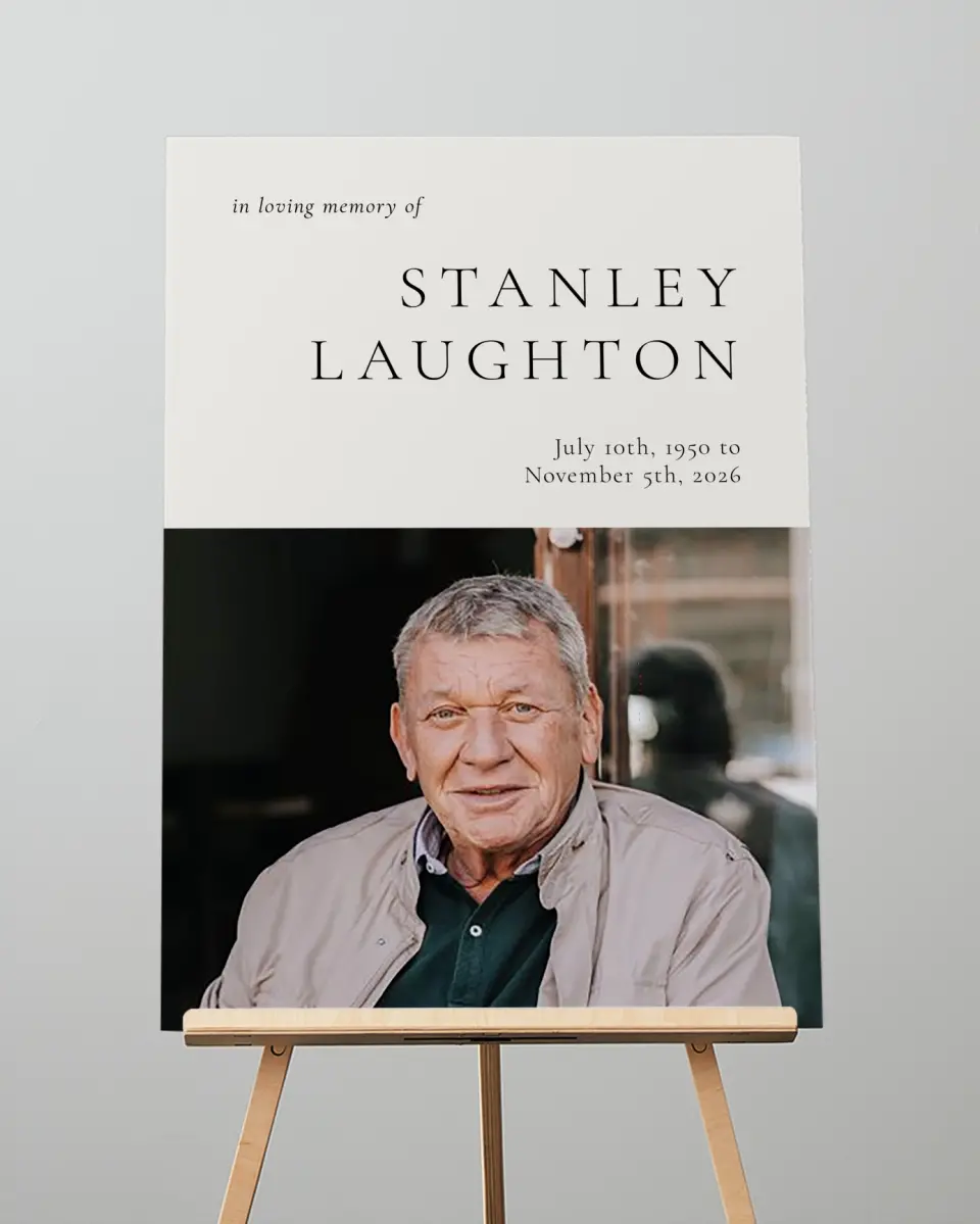 This is a 20" x 28" Memorial Sign called Remembered Well printed in full color with Rose Gold foil