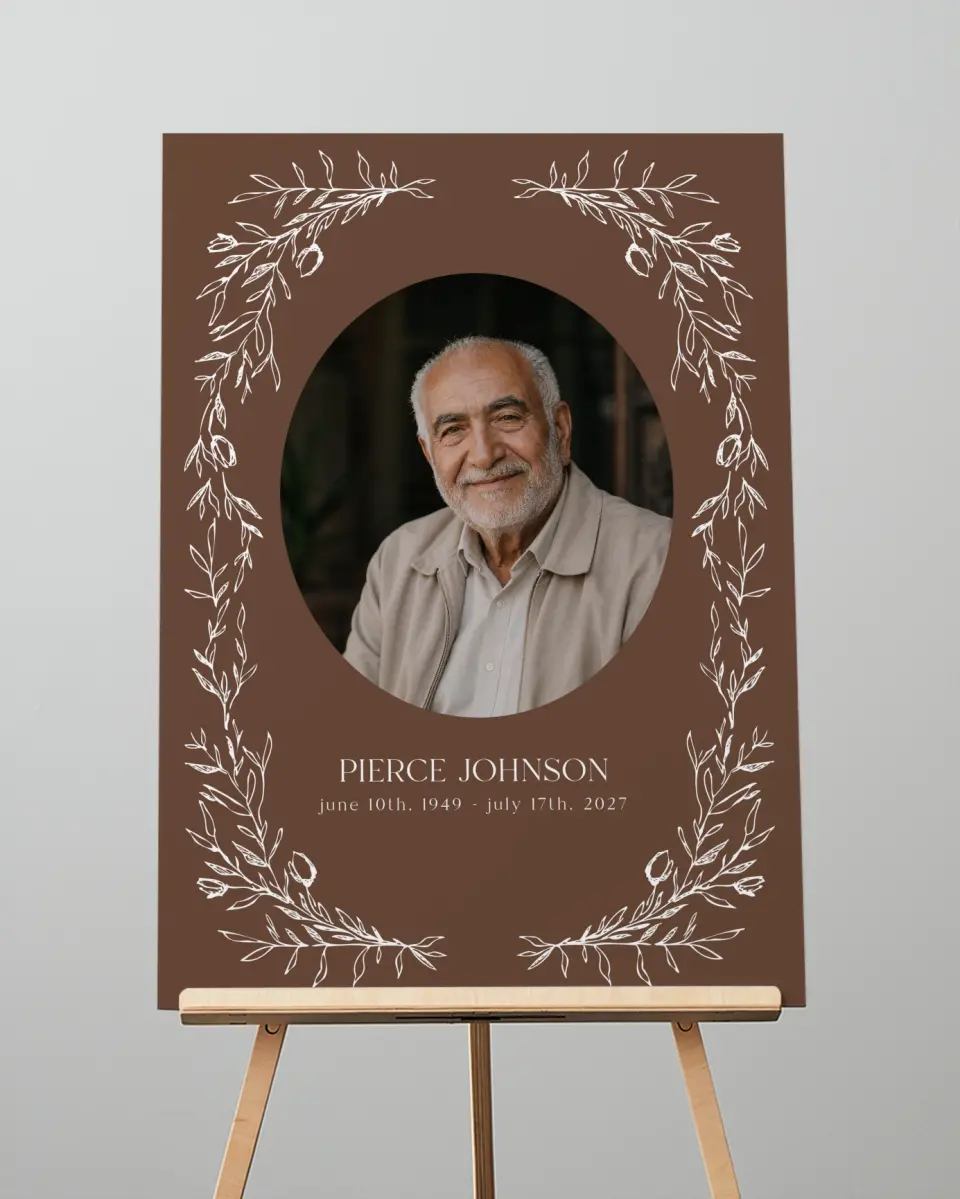 This is a 20" x 28" Memorial Sign called With Loving Memory printed in full color with Rose Gold foil