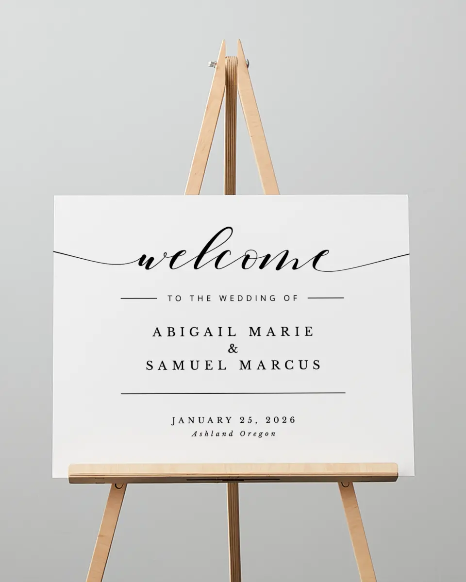 This is a 16" x 20" Welcome Sign called Timeless Eloquence printed in full color