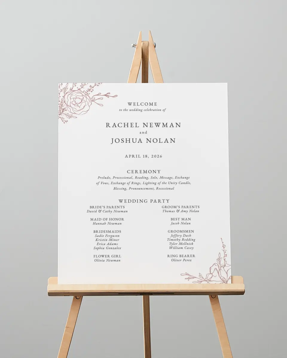 This is a 16" x 20" Ceremony Sign called Blooming Rose printed in full color