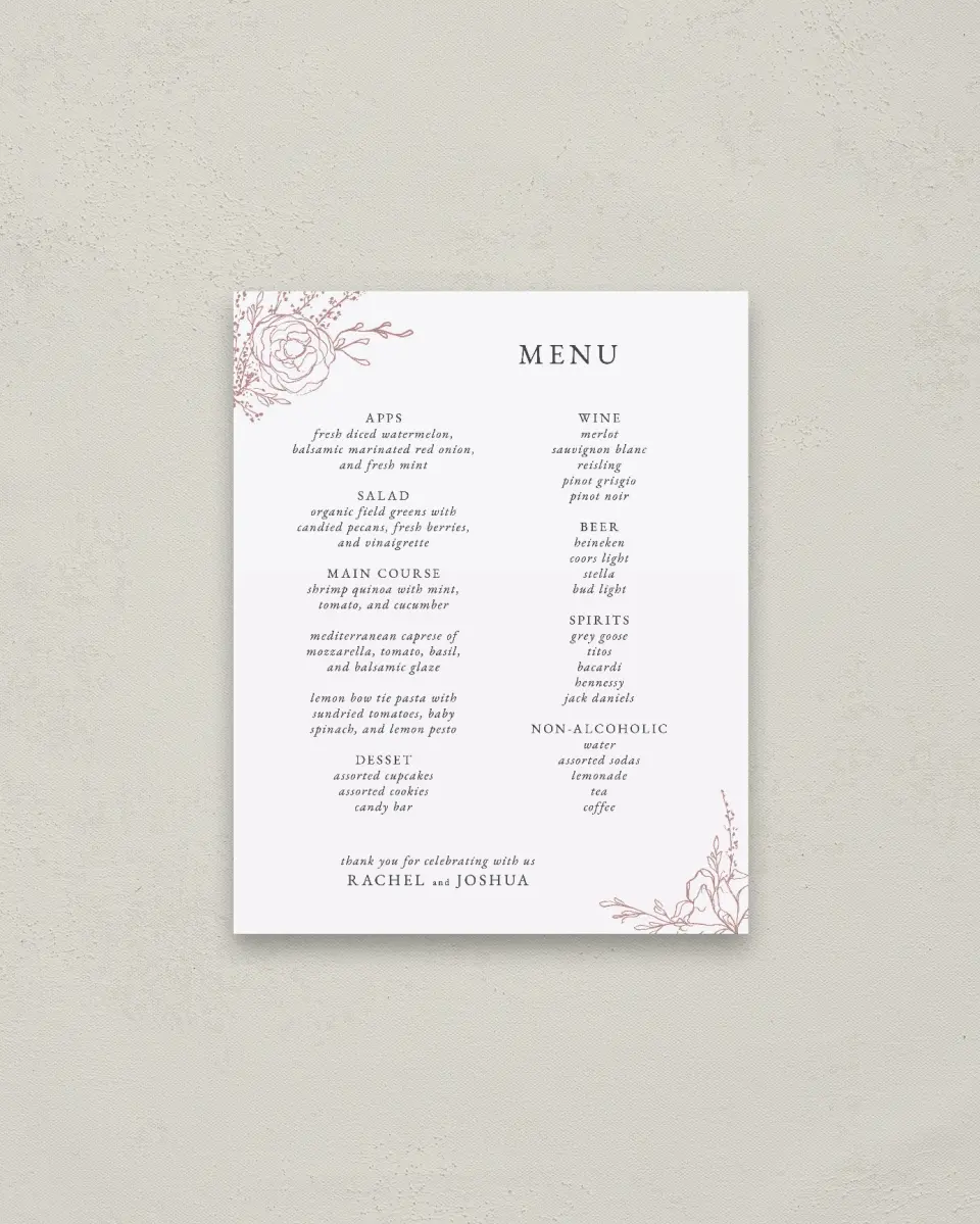 This is a 16" x 20" Menu Sign called Blooming Rose printed in full color