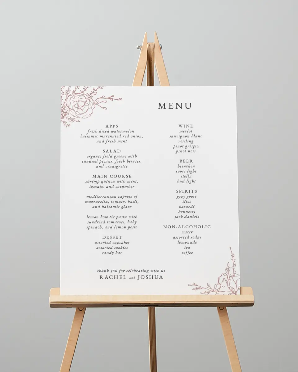 This is a 16" x 20" Menu Sign called Blooming Rose printed in full color