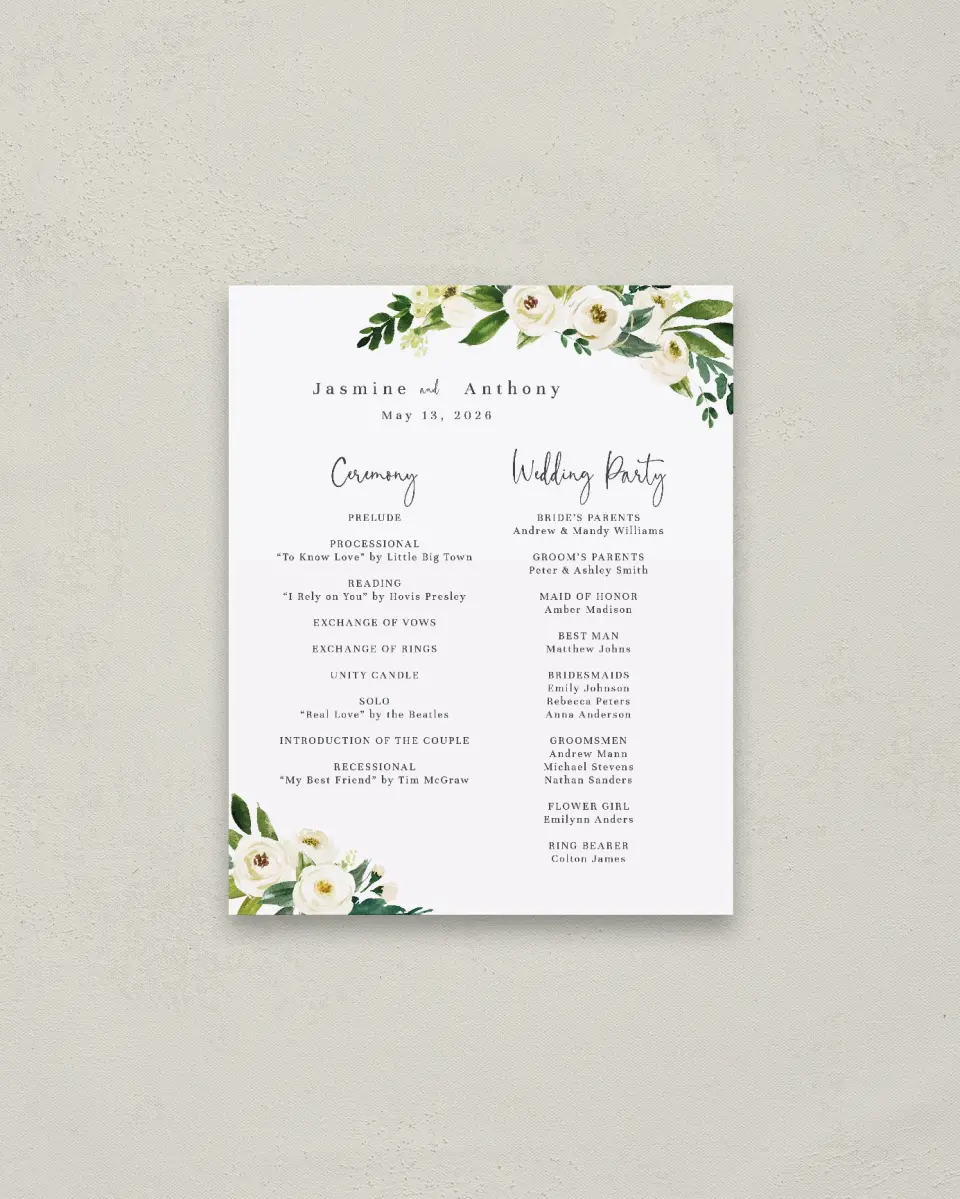 This is a 16" x 20" Ceremony Sign called Wedding Florals printed in full color