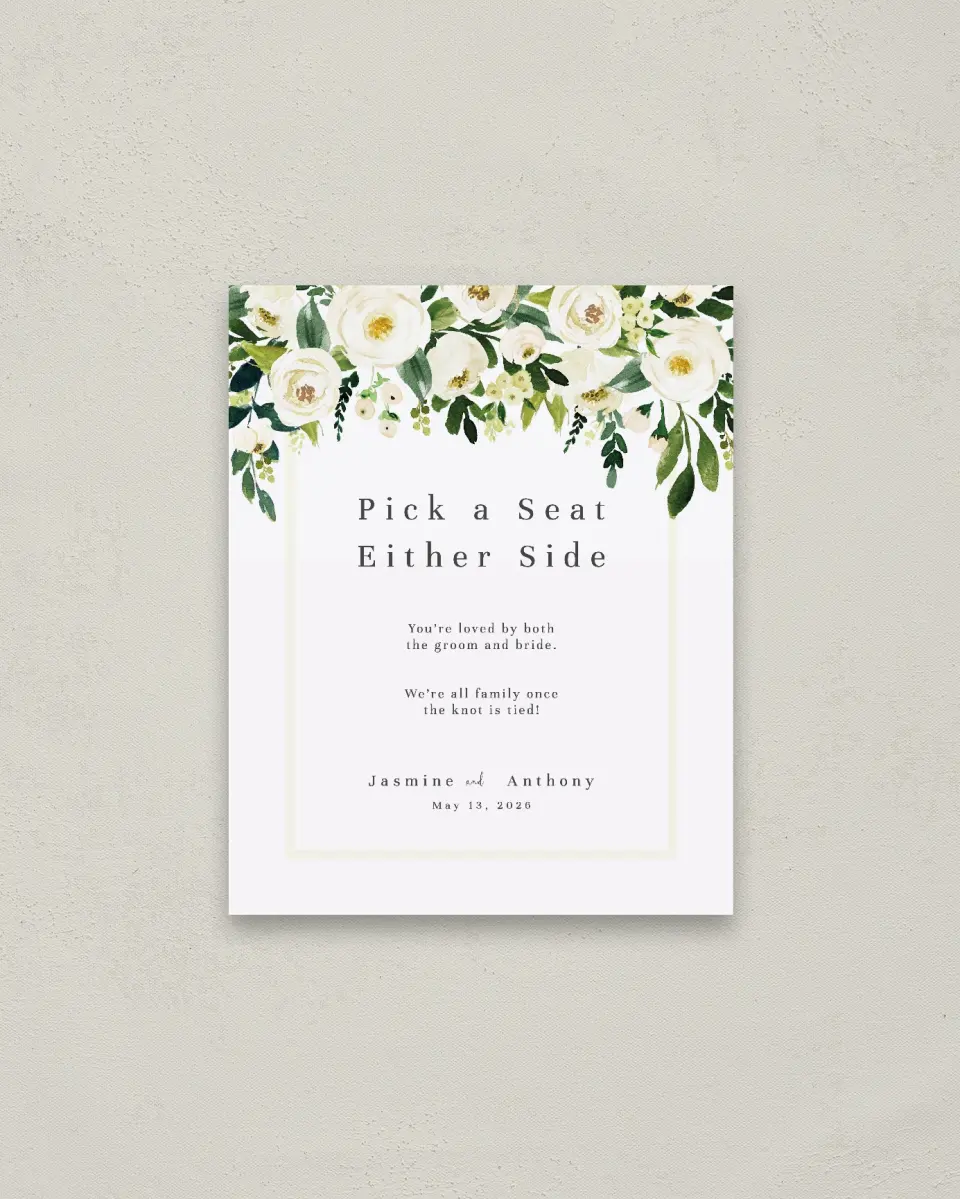 This is a 16" x 20" Pick a Seat Sign called Wedding Florals printed in full color