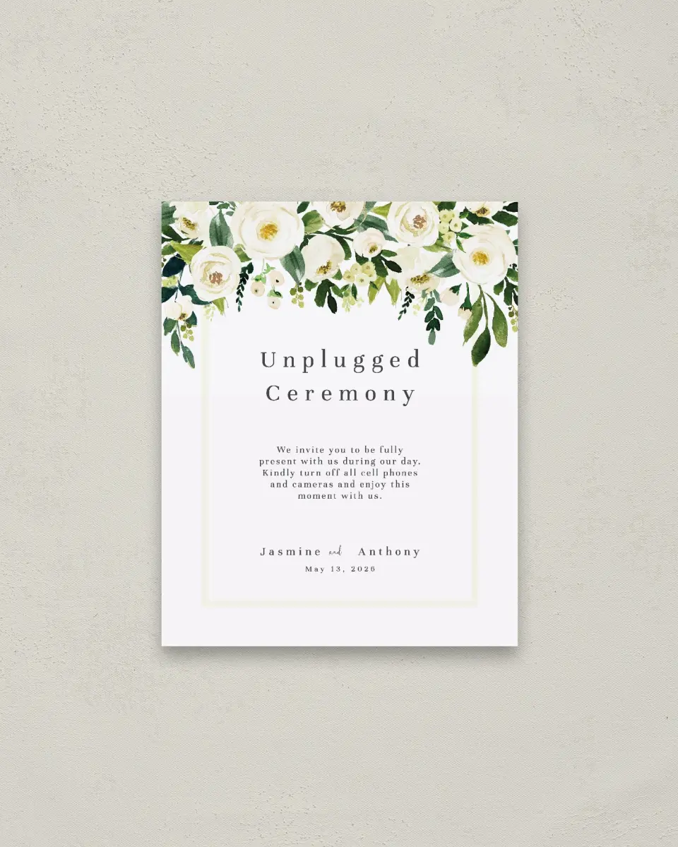 This is a 16" x 20" Unplugged Sign called Wedding Florals printed in full color