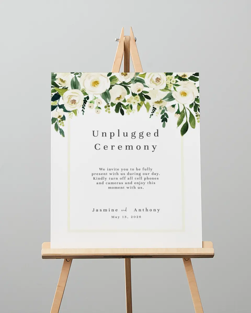 This is a 16" x 20" Unplugged Sign called Wedding Florals printed in full color