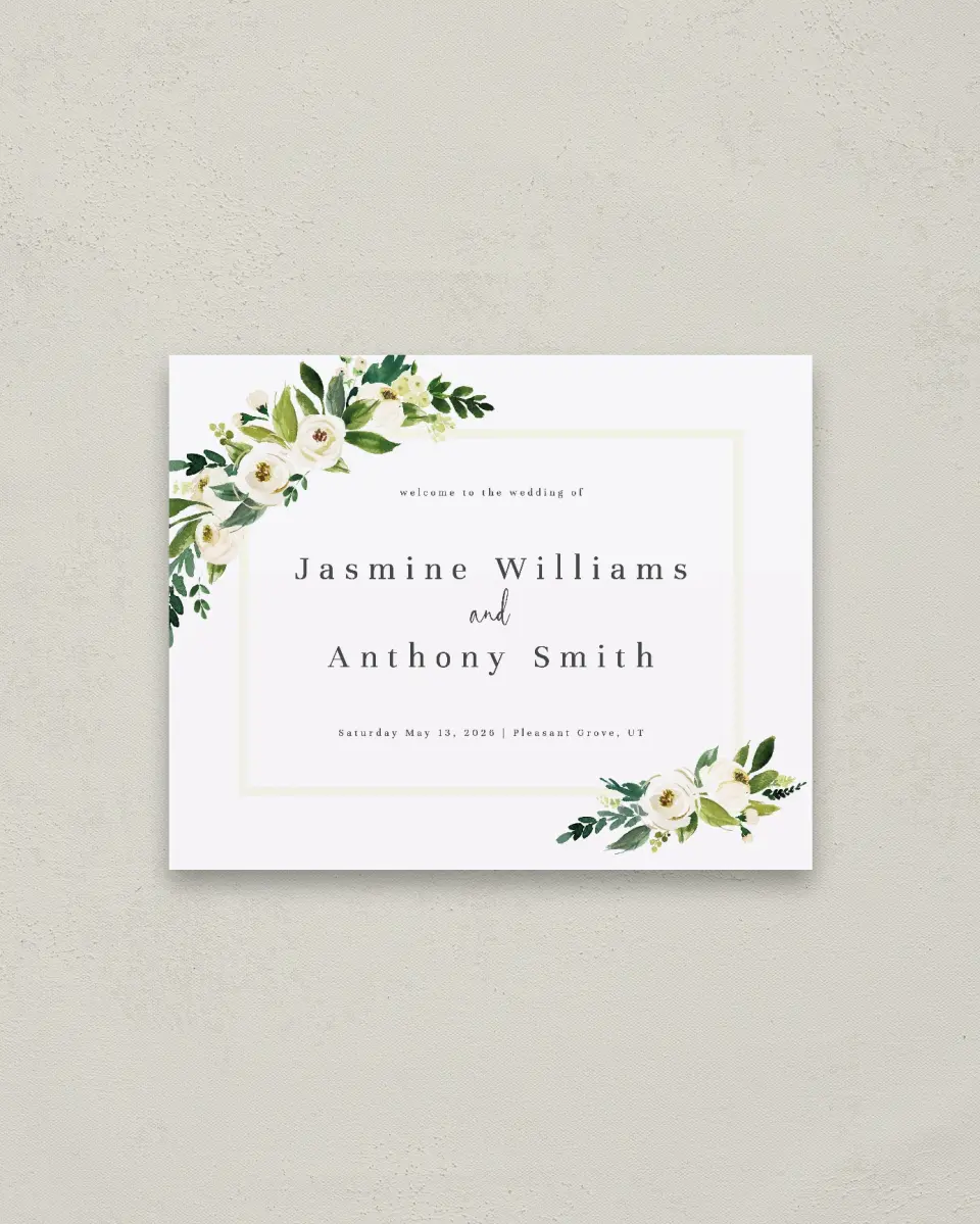 This is a 16" x 20" Welcome Sign called Wedding Florals printed in full color