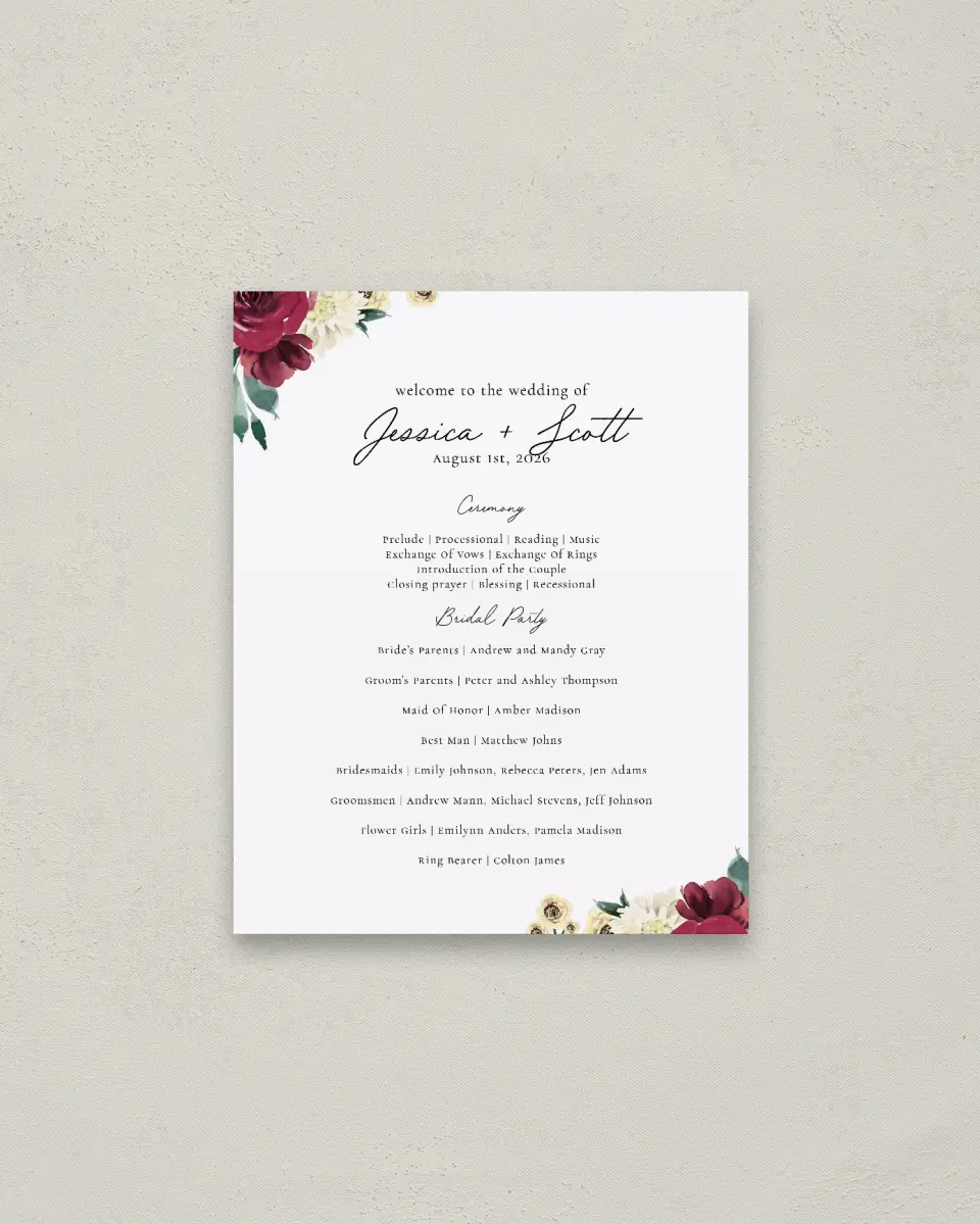 This is a 16" x 20" Ceremony Sign called Floral Touch printed in full color
