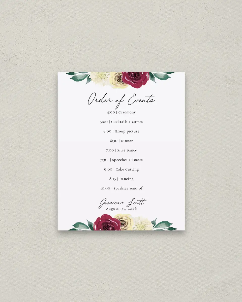 This is a 16" x 20" Schedule Sign called Floral Touch printed in full color