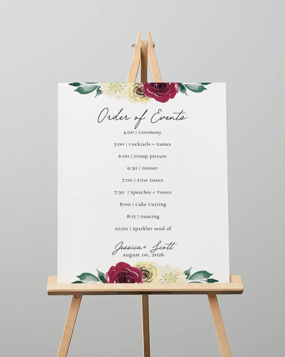 This is a 16" x 20" Schedule Sign called Floral Touch printed in full color