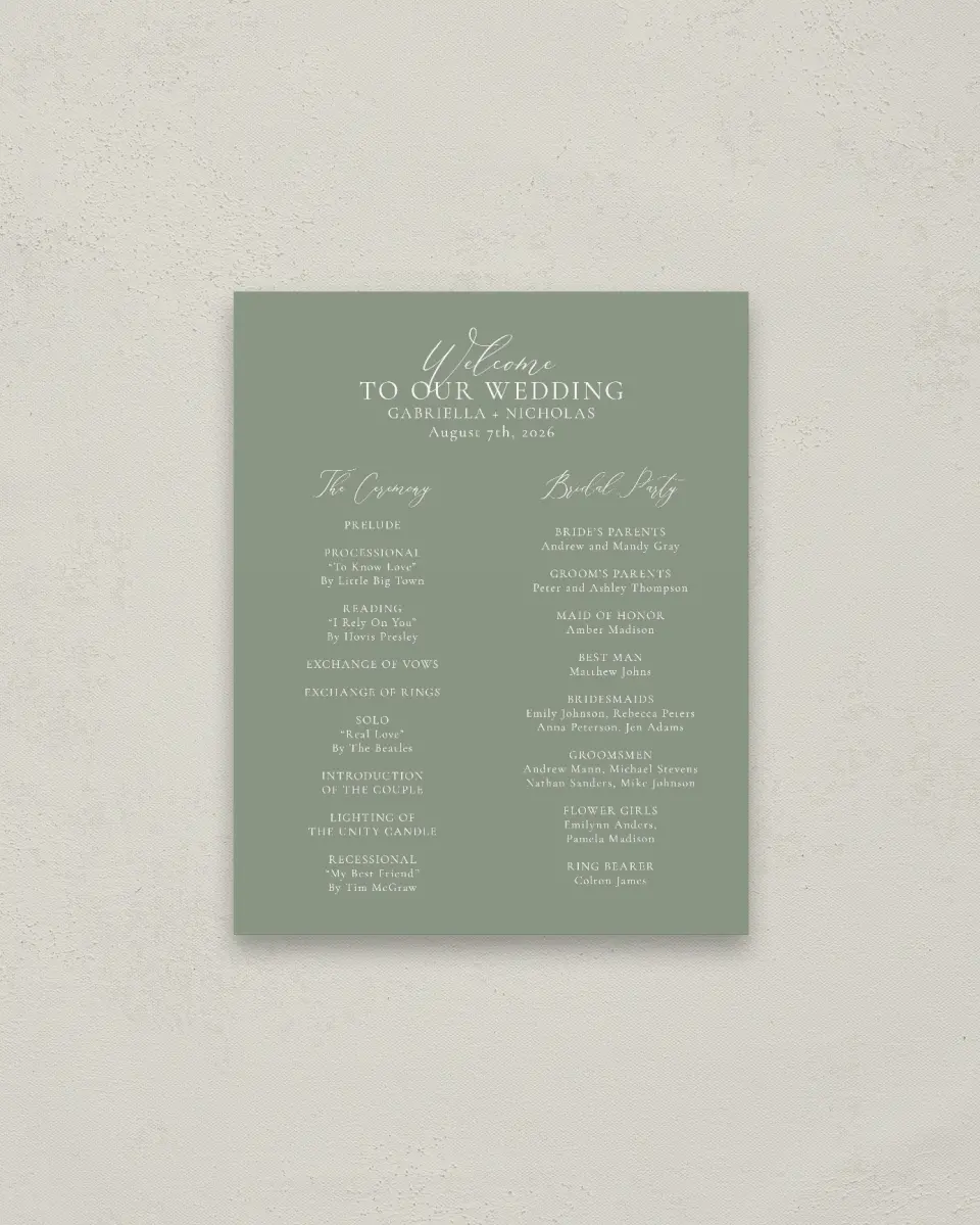 This is a 16" x 20" Ceremony Sign called Minimalist Type printed in full color