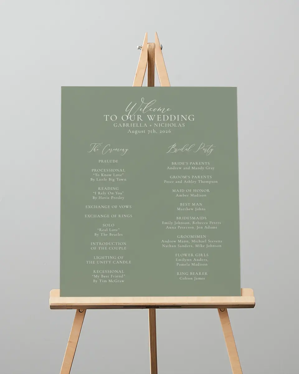 This is a 16" x 20" Ceremony Sign called Minimalist Type printed in full color