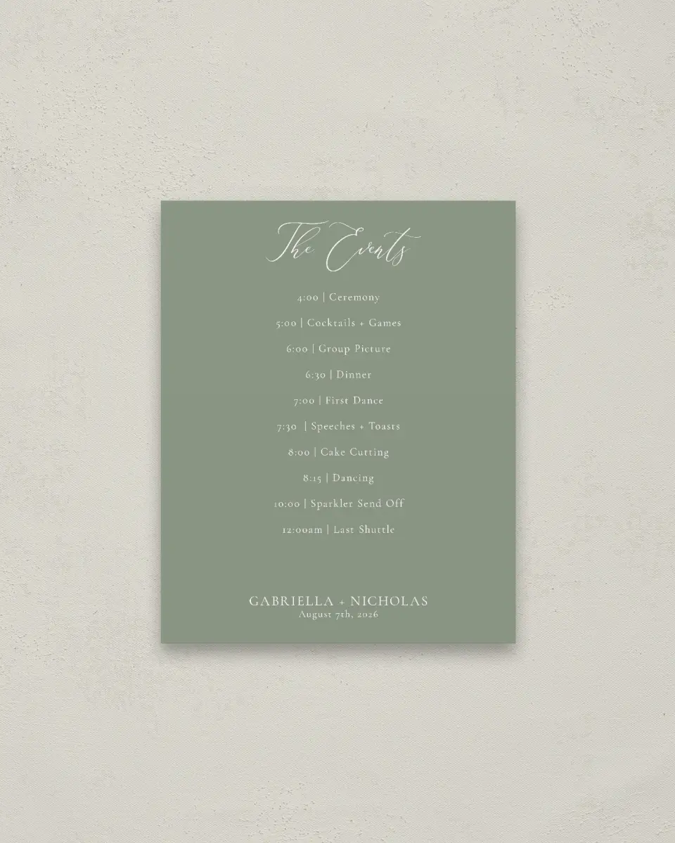 This is a 16" x 20" Schedule Sign called Minimalist Type printed in full color