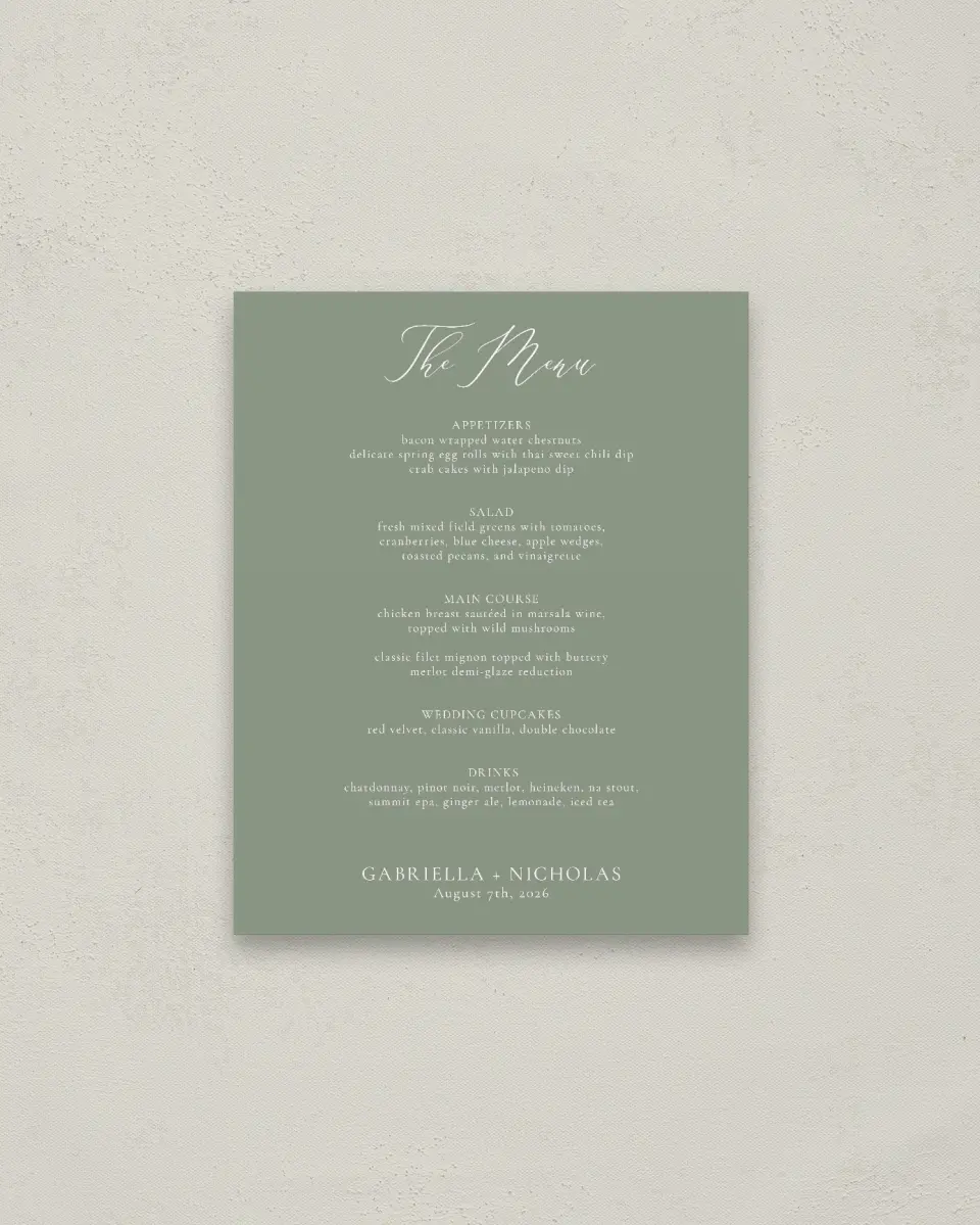 This is a 16" x 20" Menu Sign called Minimalist Type printed in full color