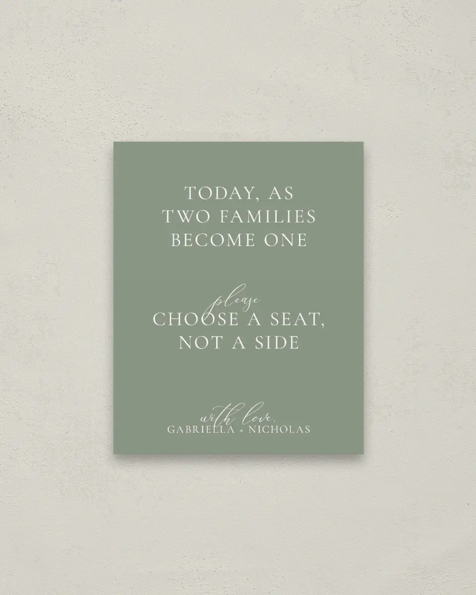 This is a 16" x 20" Pick a Seat Sign called Minimalist Type printed in full color